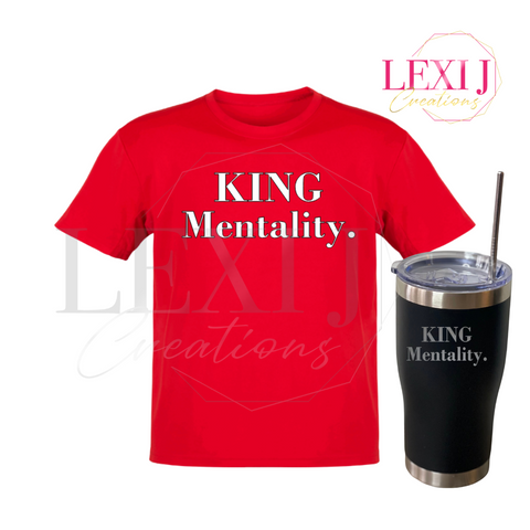 King Mentality Gift Set includes a t-shirt and tumbler.