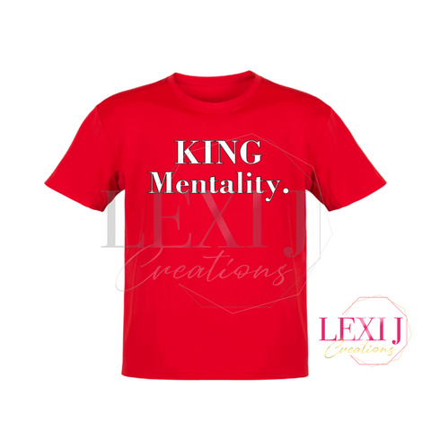 King Mentality t-shirt in red. Available in unisex sizes.