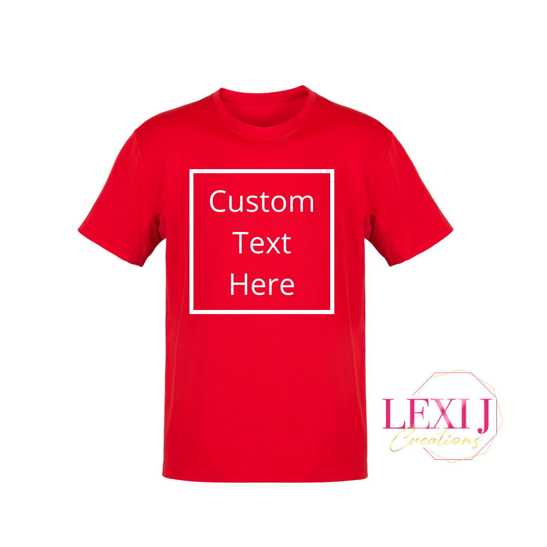 Custom Text T-shirt in red.