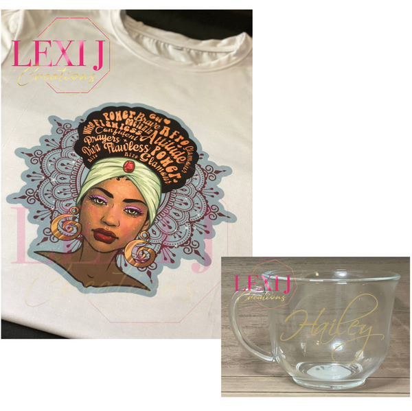 Inspirational Queen T-shirt includes a personalized glass mug.